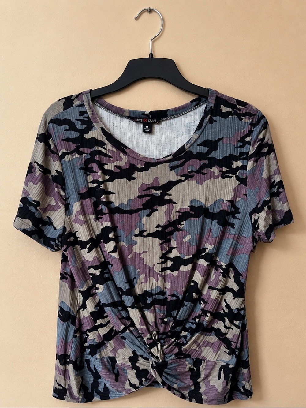 Camo Twist-Front Short Sleeve Tee